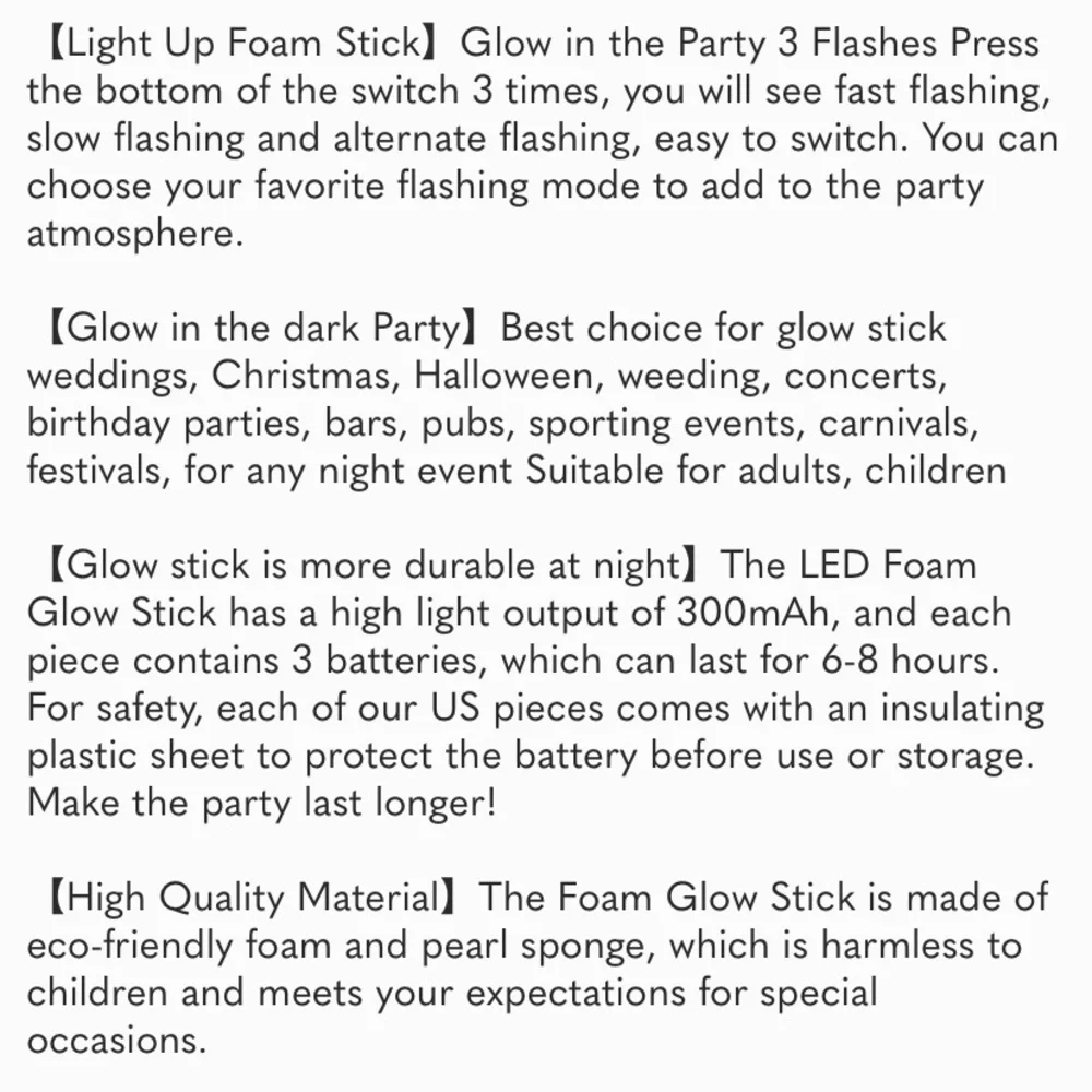 6PC. Set LED Foam GLOW STICKS